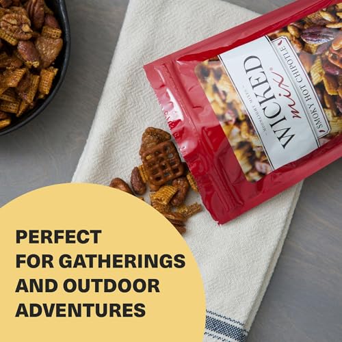 Image of Wicked Mix Snack Mix with Mixed Nuts - Sweet and Salty Snacks Trail Mix Snack Packs with Almonds, Cashews, Pretzels, Pecans - Healthy Snacks Zero Trans Fat in Resealable Bag (Smoky Hot Chipotle, Pack of 3)