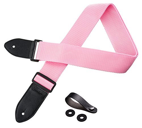 TimbreGear Lot de 2 sangles de guitare pour enfants (rose) avec bouton de sangle et verrous de sangle - Les Beatles, Paul McCartney, John Lennon, RIngo Starr, George Harrison TimbreGear Lot de 2 sangles de guitare pour enfants (rose) avec bouton de sangle et verrous de sangle