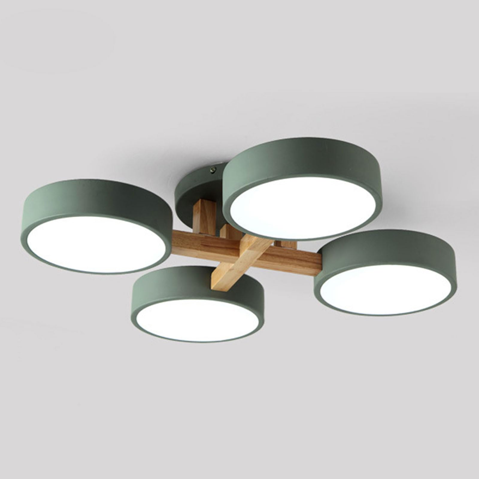 HXYSXHJUO Dimmable LED Ceiling Lamp - 4-Light Wooden Chandelier for Living Room, Bedroom, Kitchen 48W Flush Mount Light Fixture(Green)