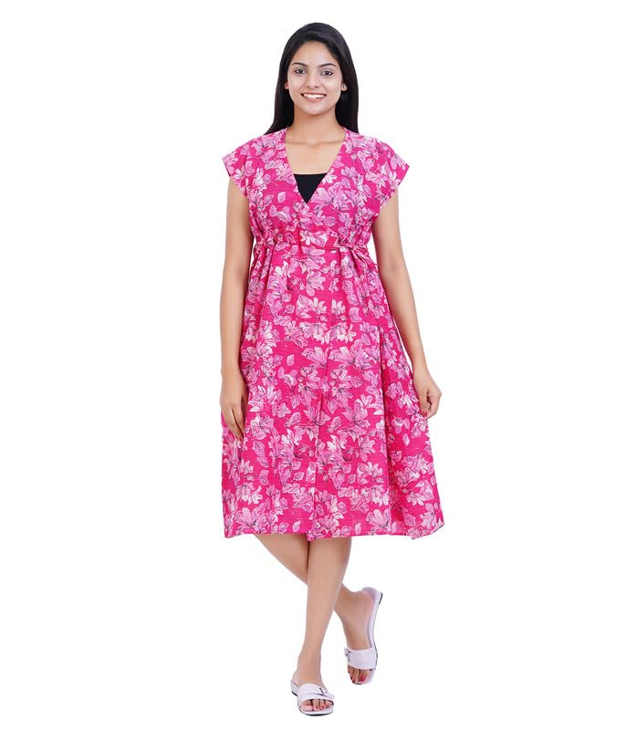 Women's [L- 4XL] Full Open/Front Buttoned [a Kind of Adaptive Clothing] Multipurpose Nighty for Maternity/Pregnancy/Elderly/Patient/Feeding/Hospital Purpose Nighty_ Calf Length