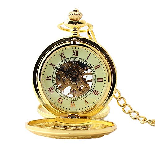 Vintage zakhorloge goud stalen herenhorloge met ketting - Afbeelding 3