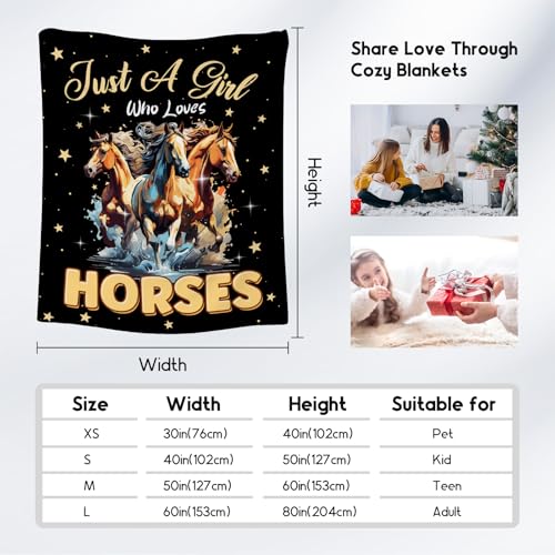 Horse Blanket - 50x60 Inches Cute Throw Blanket for Kids - Black Soft Fuzzy Blankets for Couch & Office