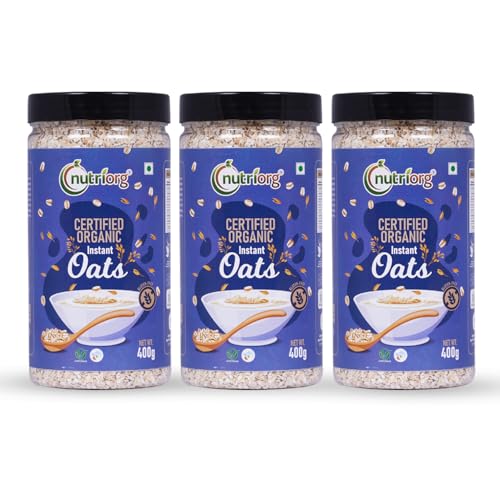 Image of Nutriorg Organic Instant Oats 1.2Kg (Pack of 3 x 400 gm) | Gluten-Free for Weight Loss | High Fiber & Protein-Rich | Ideal for Oatmeal, Dalia, and Overnight Oats