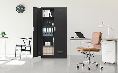 Metal Storage Cabinet, 72 Inch Large Steel Cabinet, Metal Cabinet With Lockable Doors And Adjustable Shelves, Tall Metal Cabinet Suitable For Office, Garage, Home. 72”H×36”W×18”D #TOP1