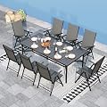 Sophia & William 9 Pieces Patio Dining Set for 8, Outdoor Table and Foldable Chairs Set, 83" L Extra Large Rectangular Table, Adjustable Backrest & Foldable Chairs & Black Fabric