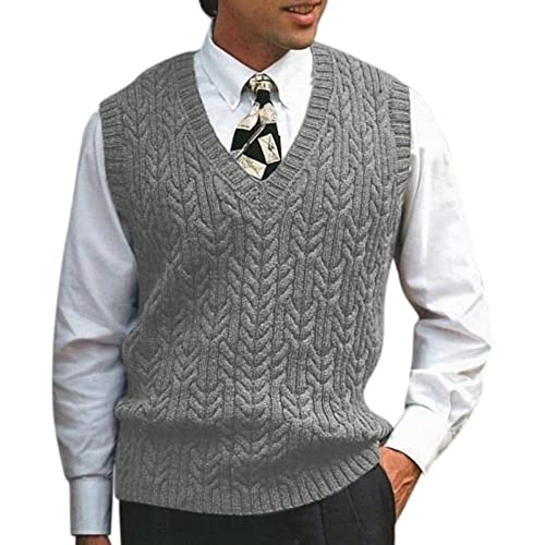 Mens V Neck Sleeveless Sweater Vest Classic Business Gentleman V Neck Knitwear Knitted Waistcoat Sweater Tank Tops