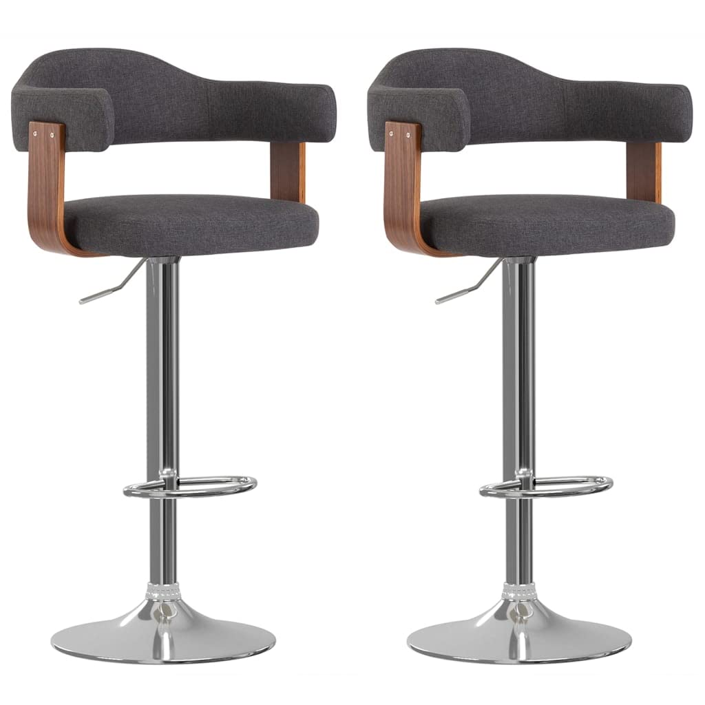 Tabourets de bar en hêtre et tissu gris ergonomiques et pivotants