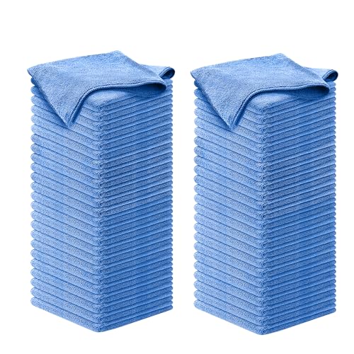 USANOOKS Microfiber Cleaning Cloth - 1200 Washes, Ultra Absorbent Towels Grip Root Weave Grime - 100pack - Blue