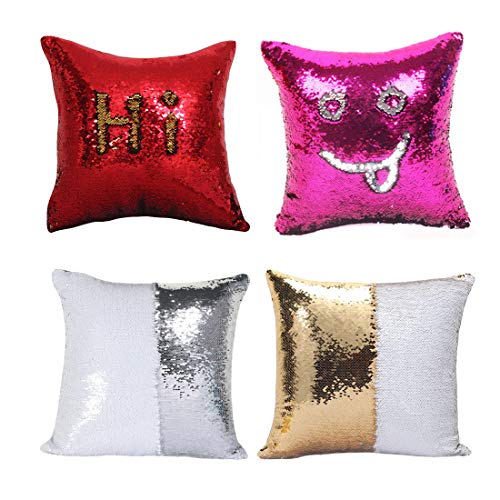 Funda de almohada de sirena CHRISLZ dos color(Pink and Silver) decorativo sirena lentejuelas amortiguador cubierta de lentejuelas Reversible almohada Cover(40x40CM)