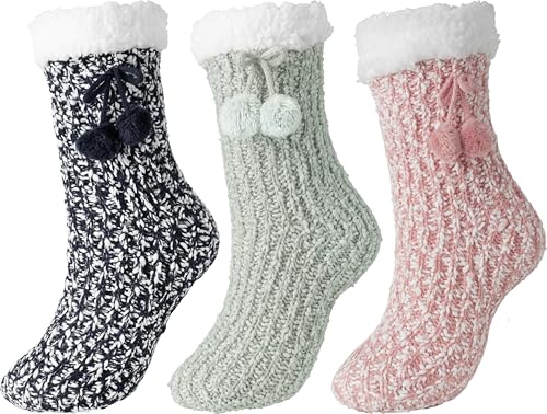 Image of BenSorts Women Thick Christmas Slipper Socks Non Slip Grippers Size 6-10