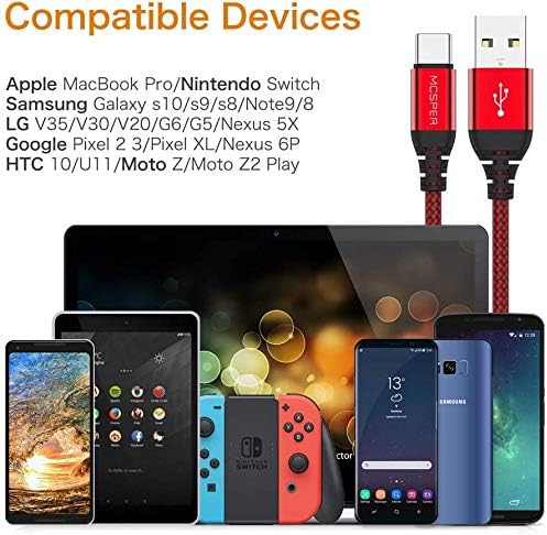 USB Type C Cable 6.6FT, 3Pack USB C Charger Cable Nylon Braided Fast Charging Sync Cord Compatible Samsung Galaxy Note 9 8 S10 S9 S8 Plus,V20 G5 G6, Google Pixel 2 XL,Nexus 5X/6P,OnePlus