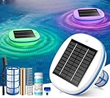 Aisdan Solar Pool Ionizer, Upgraded Larger Solar Panel Copper Pool Ionizer Floater Auto Switching of Multi-Colored LED Night Light, Ionizador Solar for Above Ground, Inground Pool, Up to 45,000 Gal