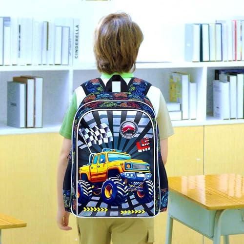 Image of 16 inch Truck Backpack for Boys, 3Pcs Bookbag with Lunch Box, Kids School Backpacks Set for Elementary Preschool Kindergarten (Balck)