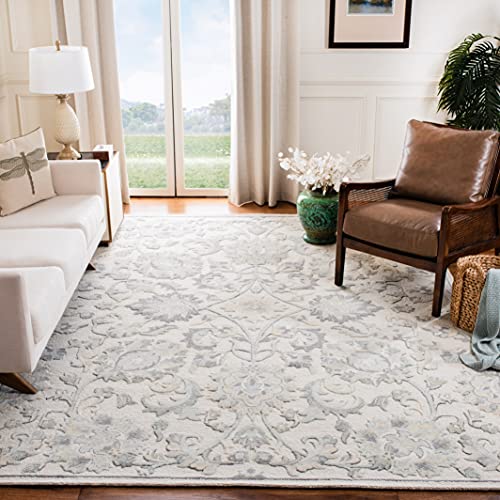 SAFAVIEH Glamour Collection Area Rug - 9' x 12', Ivory & Grey, Handmade Wool, Ideal for High Traffic Areas in Living Room, Bedroom (GLM624A)