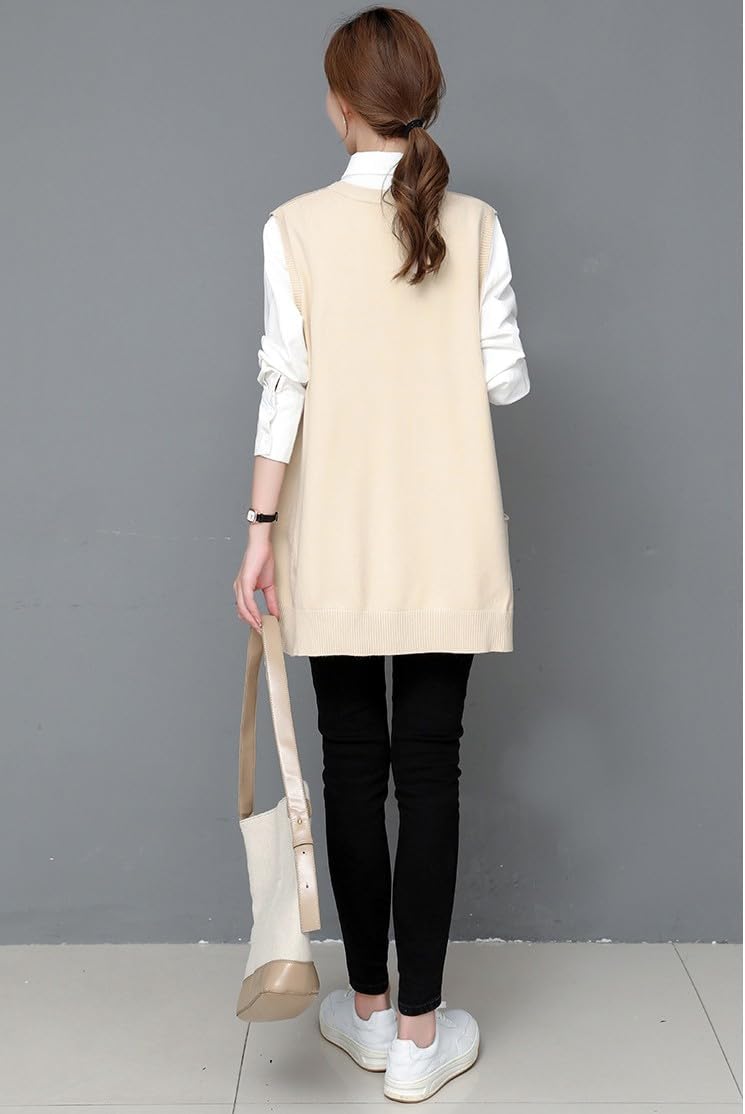 Women's Oversized Sweater Vest Fall V Neck Sleeveless Pullover Sweater Loose Knitted Tunic Tops with Pockets - Image 3