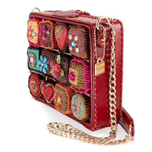 Mary Frances Sweet Indulgence Beaded Handbag Chocolate Box Crossbody Bag, Red4