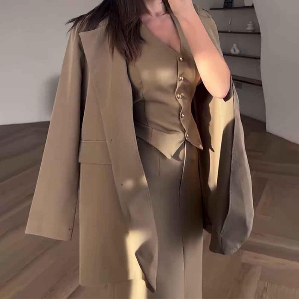 Femme Tailleur de Bureau Trois pièces Veste Formelle Gilet et Jupe Longue Ensemble Complet