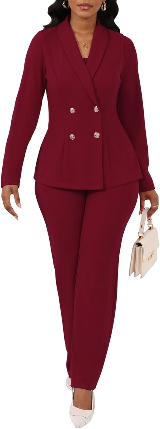 Ophestin Women 3 Piece Pant Suit Set Long Sleeve Blazer Business Casual Dressy Work Office Outfits
