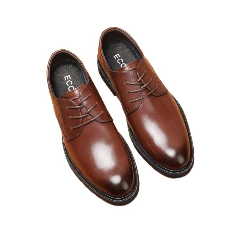 Men's Genuine Leather Lace Up Oxfords Comfort Wide Round Toe Non-Slip Dress Shoes Formal Leather Shoes for Weddings Business Office Prom
