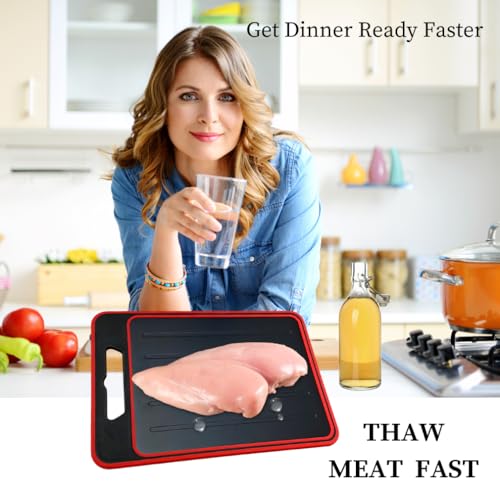 Evelots bandeja de descongelación rápida para carne congelada con tabla de cortar y rallador de ajo - descongela alimentos rápidamente y de forma natural - tamaño grande para familia - aluminio antiadherente - sin microondas ni electricidad miniatura 2