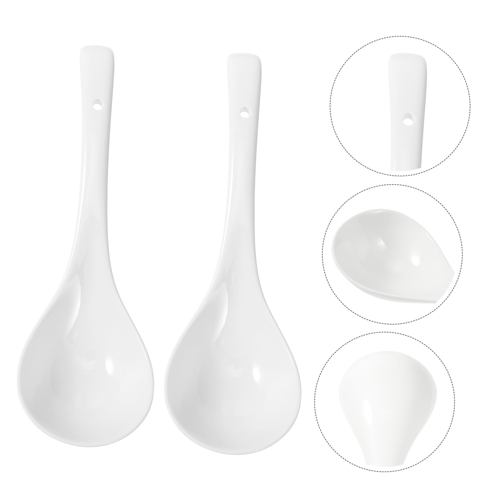 Toyvian Cuillères à Soupe Manche Long et Épais Lot de 2 en Céramique Blanche Résistantes aux Rayures, pour Restaurants et Hôtels