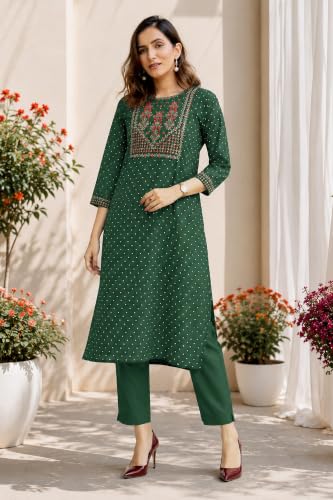 Image of MIRCHI FASHION Women's Straight Fit Rayon Sequins Embroidered and Polka Dots Printed Kurti Only