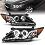 AmeriLite Projcetor Headlights Black Amber LED Bar Dual Halo for Toyota Camry - Passenger and Driver Side
