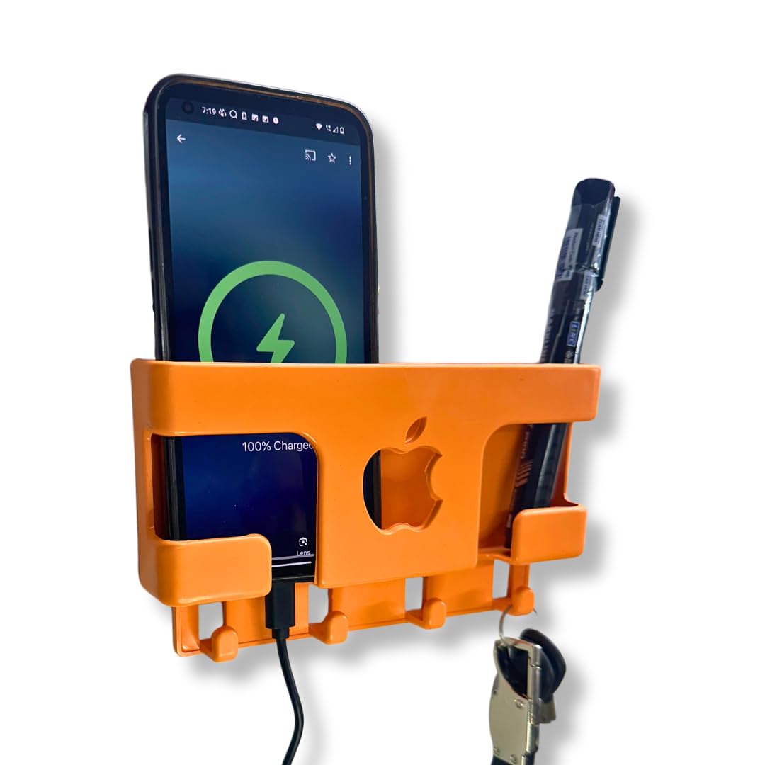 theKiteco. Wall Mounted Mobile Stand Storage Case for Remote Stand, Wall Mounted Dual Mobile Stand/Multi Purpose Stand with Key Hanger (Orange)-image-48