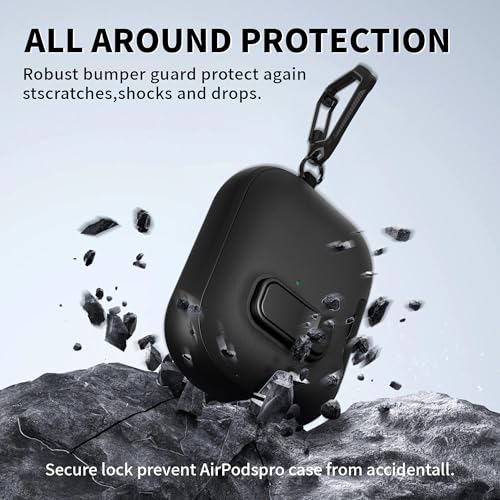 Image of for AirPods Pro 3 Case with Lock,TPU Leather Texture Durability Anti-Lost & Shockproof Protective Cover Accessories with Cleaning Kit in Keychain for Apple iPod Pro 3rd Generation 2025(Black)