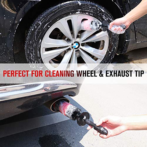 Wheel Brush, Easy Reach Rim Tire Cleaner Brush 16.5’’ Long Soft Bristle, Car Detailing Brush, Multipurpose use for cleaning Wheels Rims Exhaust Tips Vehicle Engine Motorcycles Bike, No Scratches