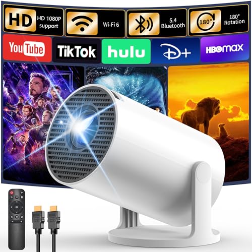 [Apps intégrées] Mini Projector 4K Portable, Wi-FI 6 et Bluetooth 5.4, projecteur Video avec 18000 Lumens, Android TV, Retroprojecteur Auto Keystone Compatible avec HDMI/Stick TV/PC