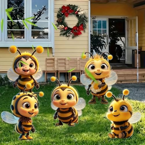 5 PCS Garden Outdoor Decorative Ornaments Bee Decorations for Outdoor Yards Gardens Lawns and Potted Courtyards Perfect