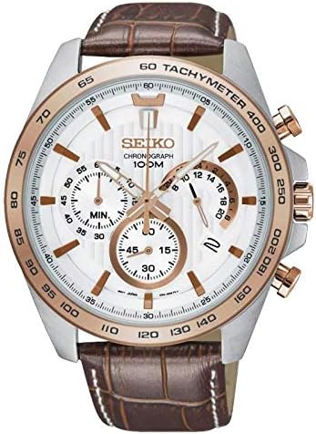 Seiko SSB306P1 Men's Chronograph White Dial Brown Strap Watch