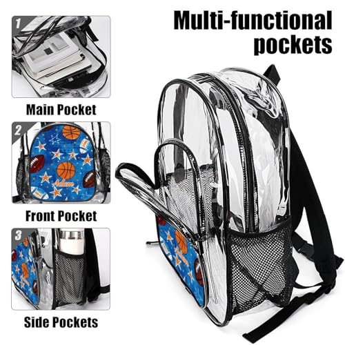 Personalized Clear Backpacks with Name, Custom Ball PVC Transparent Backpacks with Reinforced Strap for Boys Girls Back to School Gifts4