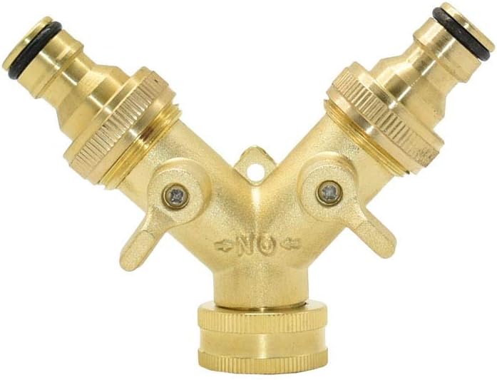Garden Hose Connection Accessories Brass Female 3/4" to 2-way Tap 5/8" Nipple Water Splitter 3/4" Male Y Garden Tap Quick Connector Irrigation Valve 1pcs