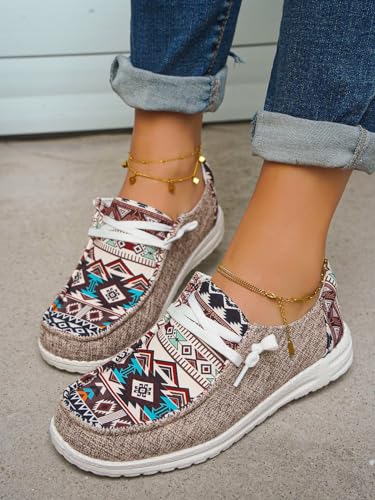 Unisex-Adult Aztec Lightweight Lace-Up Canvas Loafers Sneakers Shoes Wide Width Feet Outdoor Slip-on Flat Shoes Low Top Shoes Summer Casual Gowalk Shoes for Women Men, US Size 6-112