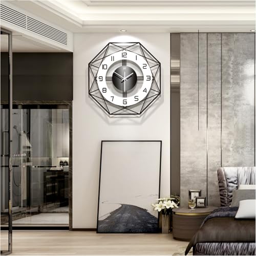 Reloj de Pared de Lujo para Sala de Estar, hogar, Comedor, silencioso, con Pilas (tamaño: S, Color: Blanco y Negro)