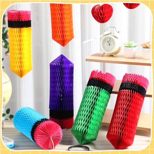 Pajean 48 Pcs Happy First Day of School Classroom Decorations with Pencil and Red Apple Shaped Hanging Honeycomb Centerpieces Banner Decor for Classroom Back to School Ceiling Party Supplies - Image 4