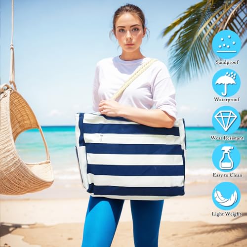 Large Beach Bag for Women, Waterproof Travel Tote Bag with Lunch/Wet Pocket for Weekender, Sandproof, Zipper Closure2