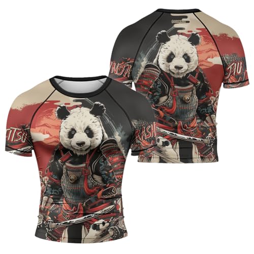 RASHNINJA Panda Samurai Compression Short Sleeves Rash Guard for Men Quick Dry BJJ Fightwear MMA Gi No Gi Jiu-Jitsu Muya Thai (US, Alpha, X-Small, Regular, Regular, P1)