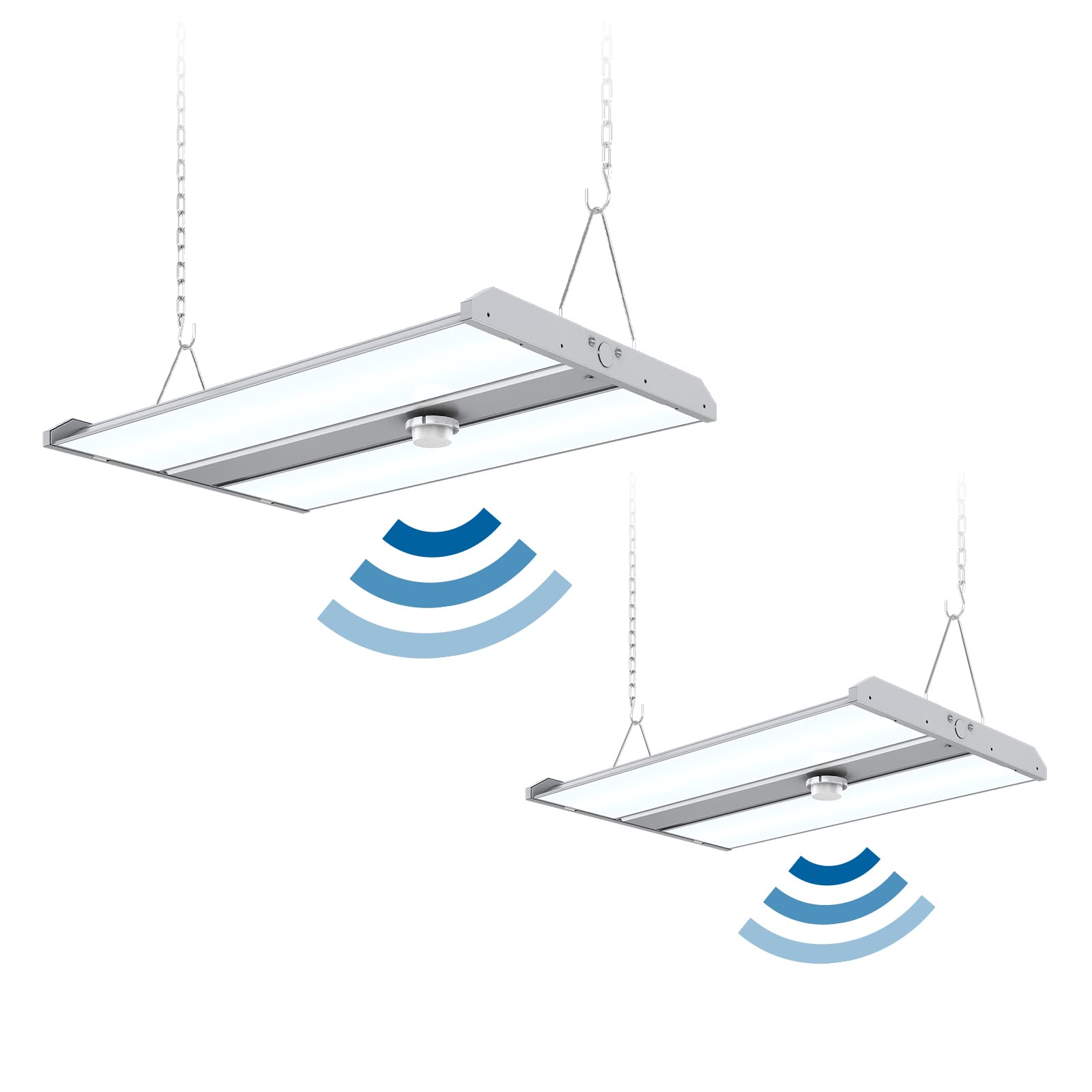 Sokply 2FT LED High Bay Shop Light Motion Sensor 220W 28600Lm Dimmable (880W HPS Eqv.), 5000K Watts Selectable 220W/160W/100W Linear Hanging Light for Warehouse Workshop Supermarket, UL DLC 2 Packs
