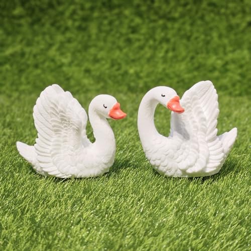 Image of Miniature Swan Mini Figurines Miniature Garden Decor Fairy Garden Set of 2 (White Swan)