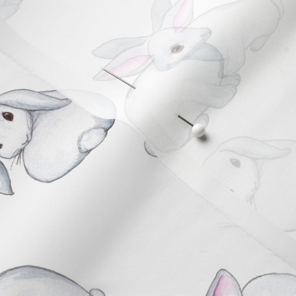 Spoonflower Fabric - Little White Rabbits Pink Watercolor Small Bunny Rabbit Cute Easter Printed on Chiffon Fabric by The Yard - Sewing Fashion Apparel Dresses Home Decor
