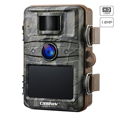 Campark Cámara de Caza 14MP 1080P HD Impermeable Trail Cámara con Invisible Visión Nocturna hasta 65ft/20M IP66 Cámara de Animal Salvaje con 2.4'' LCD Screen