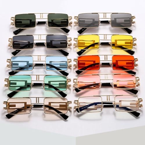 Lunettes de soleil rectangulaires rétro punk en métal steampunk ciselé