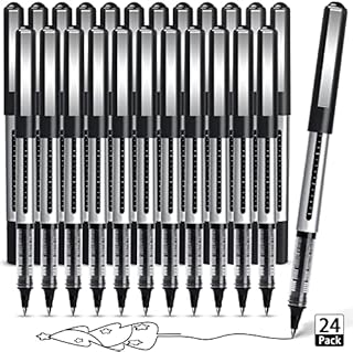 AKARUED Rollerball Pens 24 Pack Black Gel Pens, 0.5mm Liquid Ink Rollerball Pen, Quick-Drying Ballpoint Pens Writing Pens for Bullet Journal, Notebook. School & Office Accessories for Students Adults