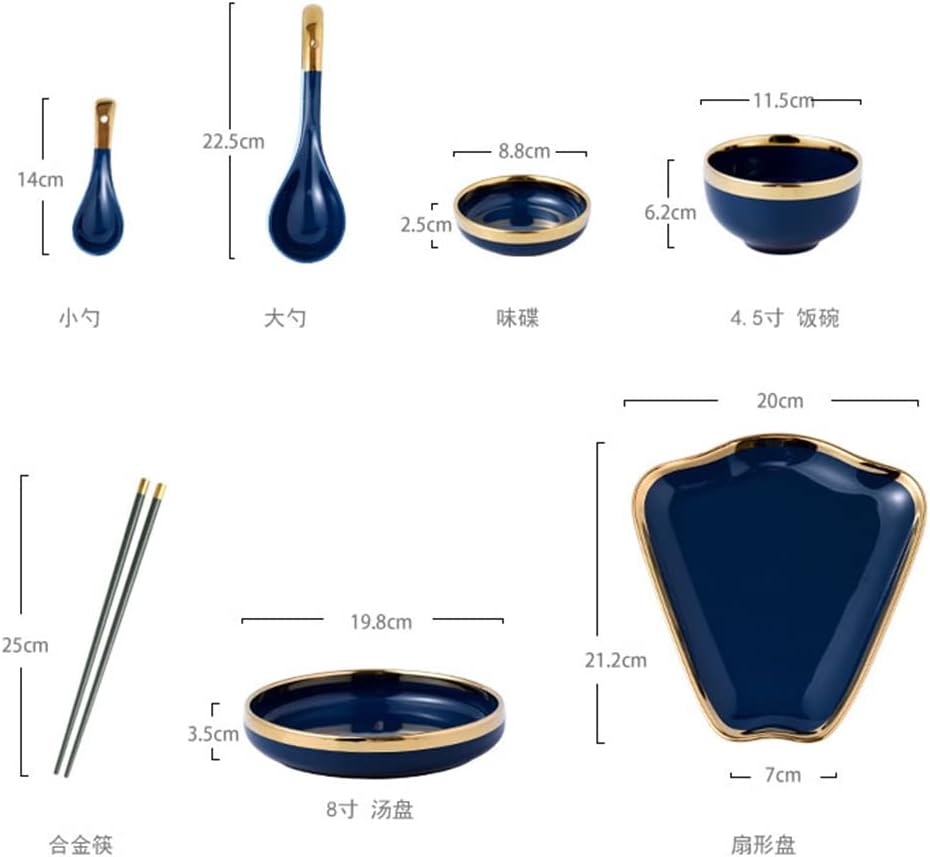 Blue Ceramic Tableware Set Platter Combination Tableware Reunion Plate Saucer Soup Pot (D As Shown)