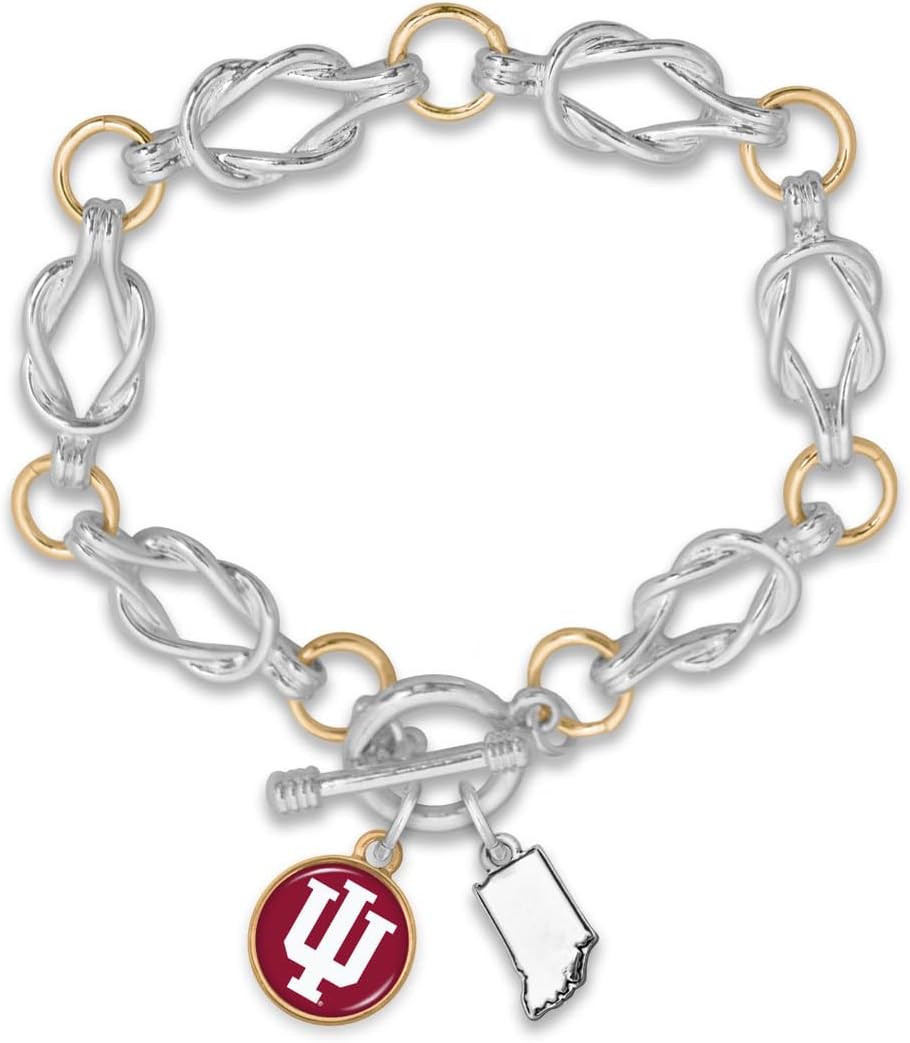 From the Heart Indiana Hoosiers Isabel Silver and Gold Toggle Bracelet with State and Team Logo Charms Jewelry Licensed IU