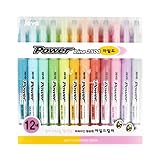 JAVAPEN JVPEN Highlighter Office Supplies - rainbow pastel Highlighter brush Chisel Tip Pens (Mild colors 12 pens set)