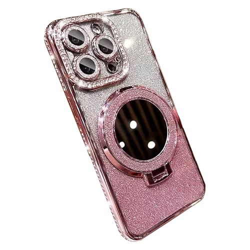 【ラインストーン グラデーションカラー】 For iPhone17 Pro ケース 化粧鏡付き スタンド キラキラ ブリンブリン ピカピカ アイフォン17 プロ用カバー スマホケース レディース 女性 かわいい クリスタル おまけ強化ガラスフィルム付き c
